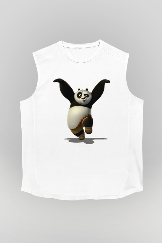 Panda Beyaz Unisex Kolsuz Tişört