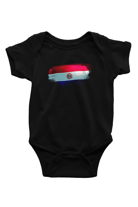 Paraguay Bayrağı Baskılı Unisex Siyah Bebek Body - Zıbın
