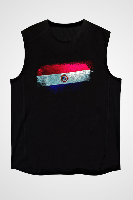 Paraguay Bayrağı Baskılı Unisex Siyah Kolsuz Tişört