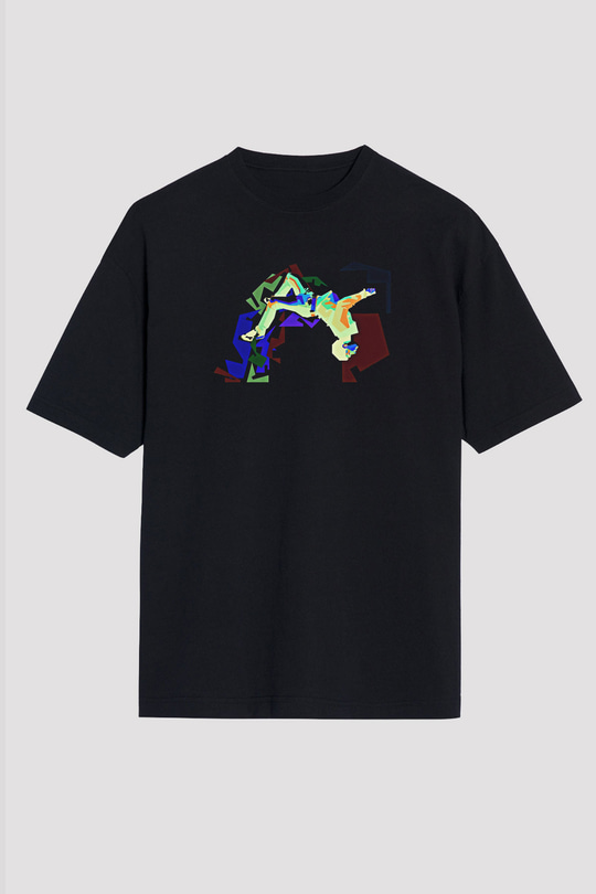 Parkour Baskılı Unisex Siyah Oversize Tişört