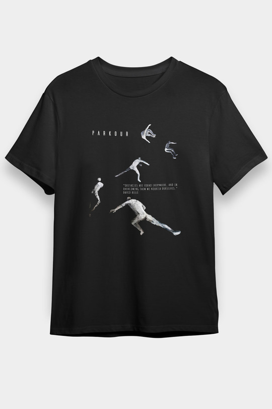 Parkour Baskılı Unisex Siyah Tişört - Tshirt