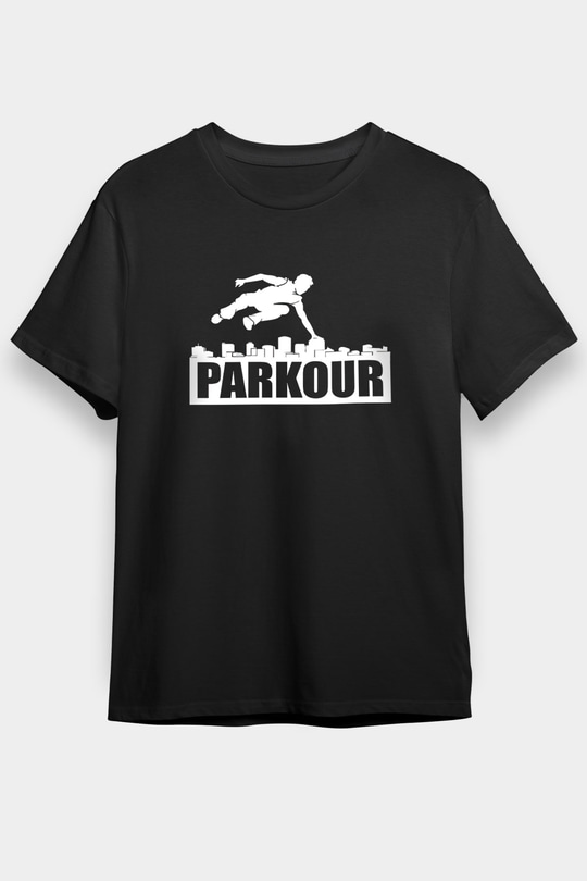 Parkour Baskılı Unisex Siyah Tişört - Tshirt