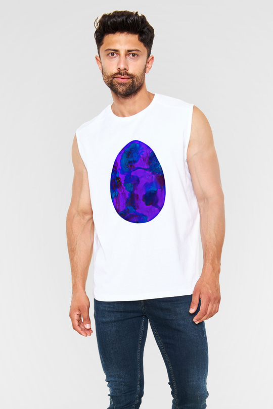 Paskalya Baskılı Beyaz Unisex Kolsuz Tişört - Tshirt