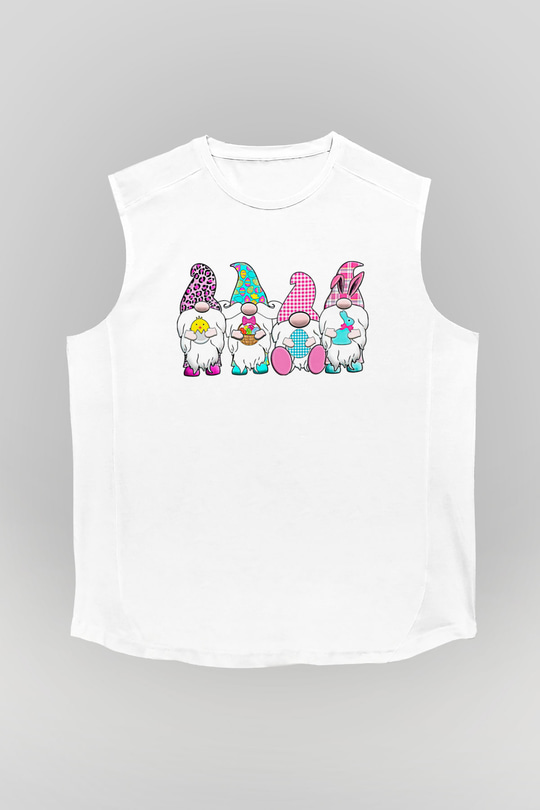 Paskalya Baskılı Beyaz Unisex Kolsuz Tişört - Tshirt