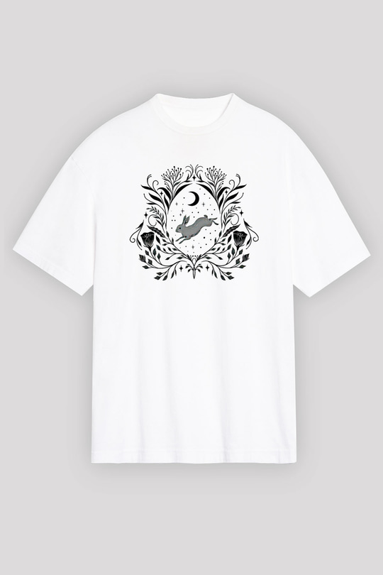 Paskalya Baskılı Beyaz Unisex Oversize Tişört - Tshirt
