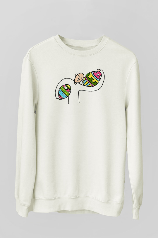 Paskalya Baskılı Beyaz Unisex Sweatshirt