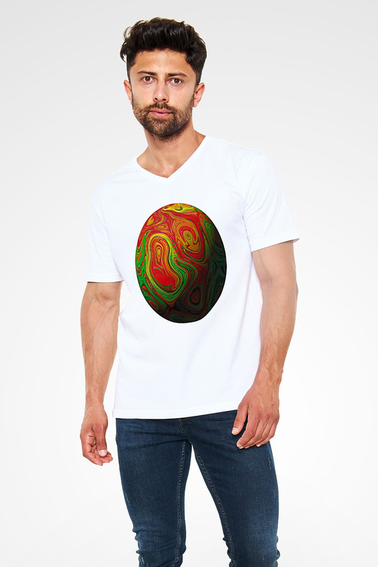 Paskalya Baskılı Beyaz Unisex V Yaka Tişört - Tshirt