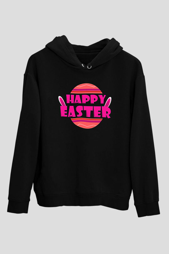 Paskalya Baskılı Unisex Siyah Hoodie