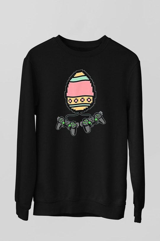 Paskalya Baskılı Unisex Siyah Sweatshirt