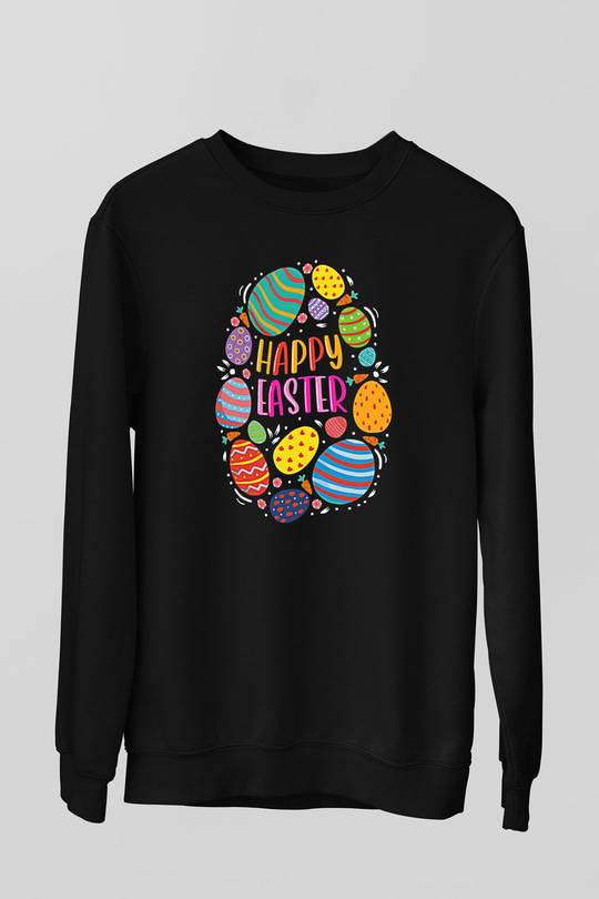 Paskalya Baskılı Unisex Siyah Sweatshirt