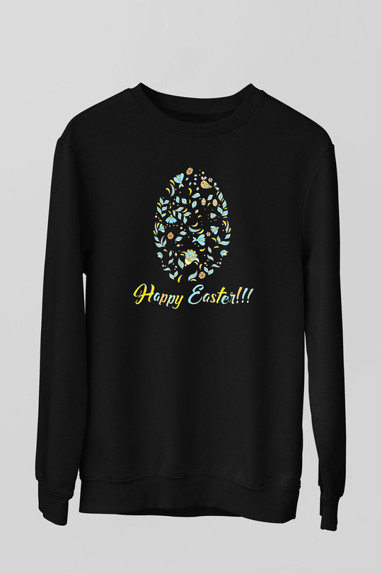 Paskalya Baskılı Unisex Siyah Sweatshirt