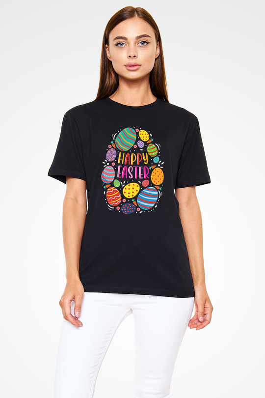 Paskalya Baskılı Unisex Siyah Tişört - Tshirt