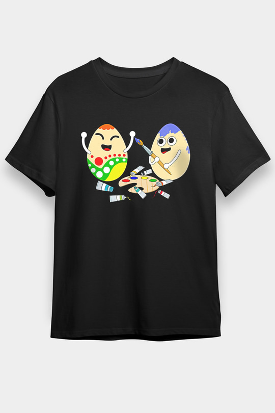 Paskalya Baskılı Unisex Siyah Tişört - Tshirt