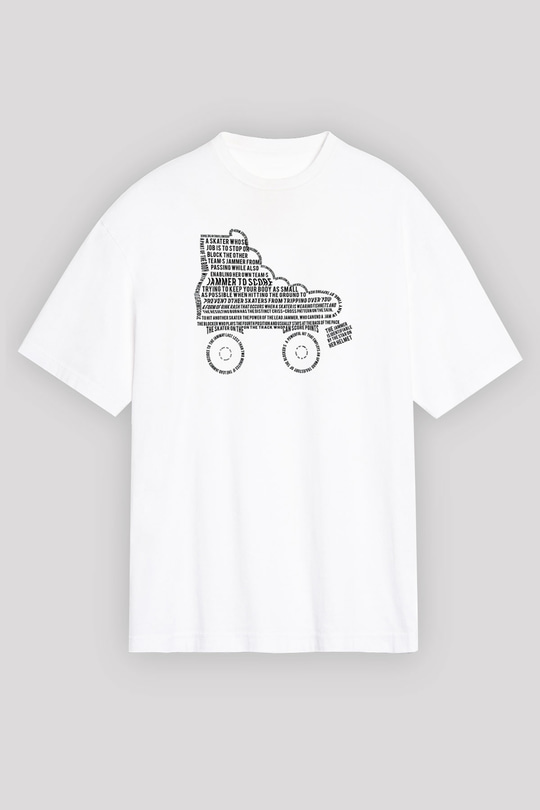 Paten Baskılı Unisex Beyaz Oversize Tişört - Tshirt