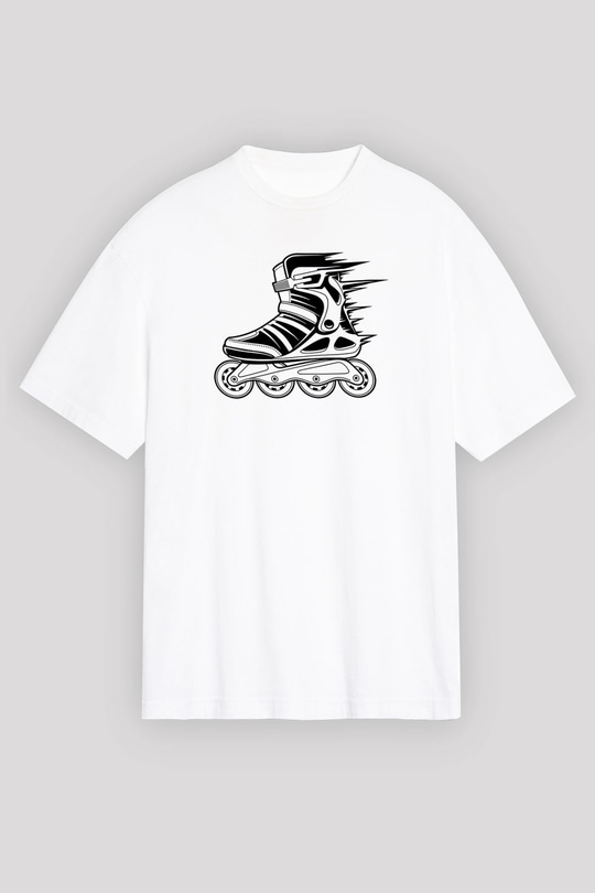 Paten Baskılı Unisex Beyaz Oversize Tişört - Tshirt