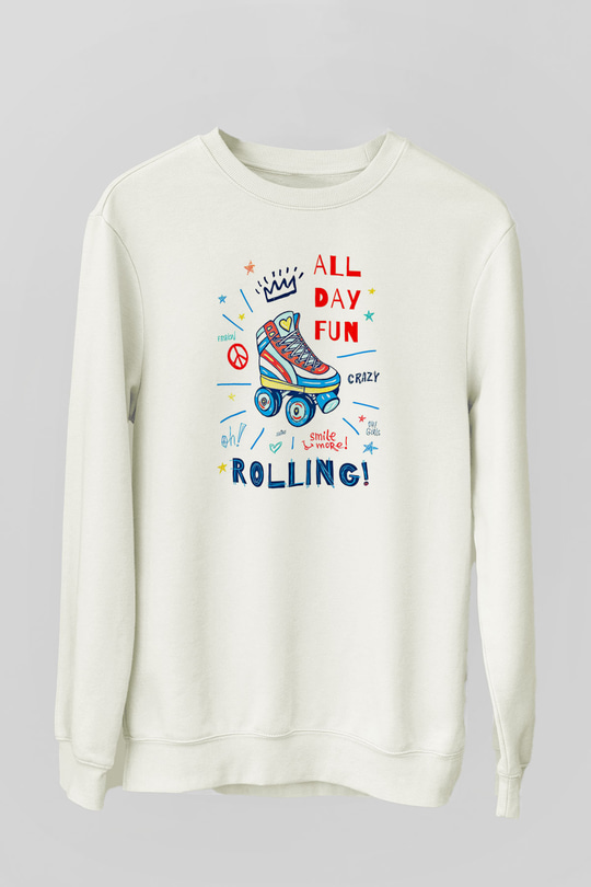 Paten Baskılı Unisex Ekru Sweatshirt