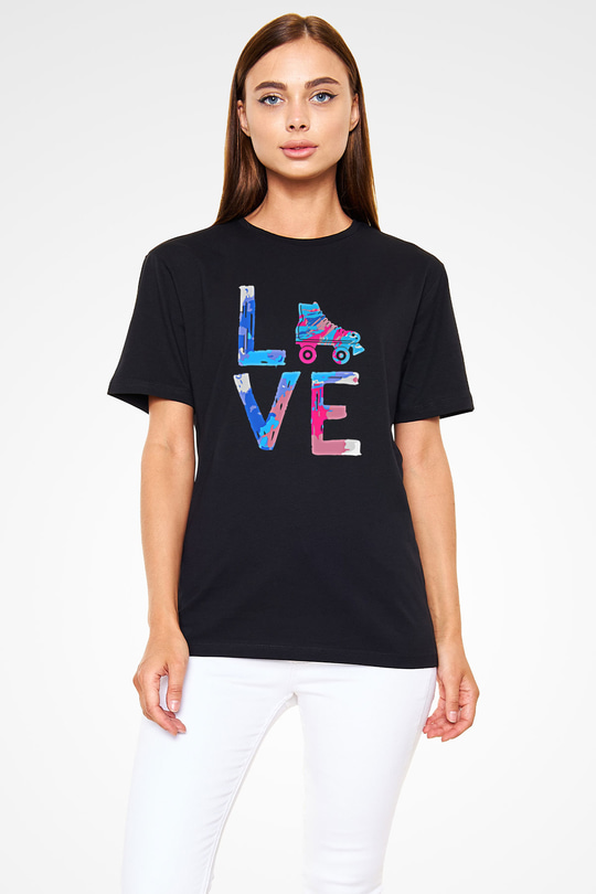 Paten Baskılı Unisex Siyah Tişört - Tshirt