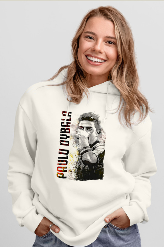 Paulo Dybala Baskılı Beyaz Unisex Kapüşonlu Sweatshirt