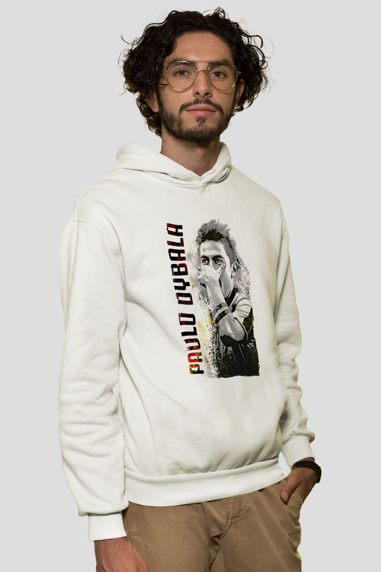 Paulo Dybala Baskılı Beyaz Unisex Kapüşonlu Sweatshirt