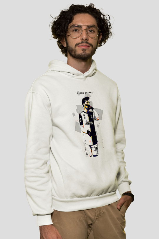 Paulo Dybala Baskılı Beyaz Unisex Kapüşonlu Sweatshirt