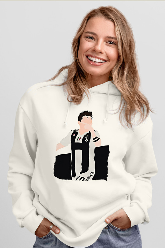 Paulo Dybala Baskılı Beyaz Unisex Kapüşonlu Sweatshirt