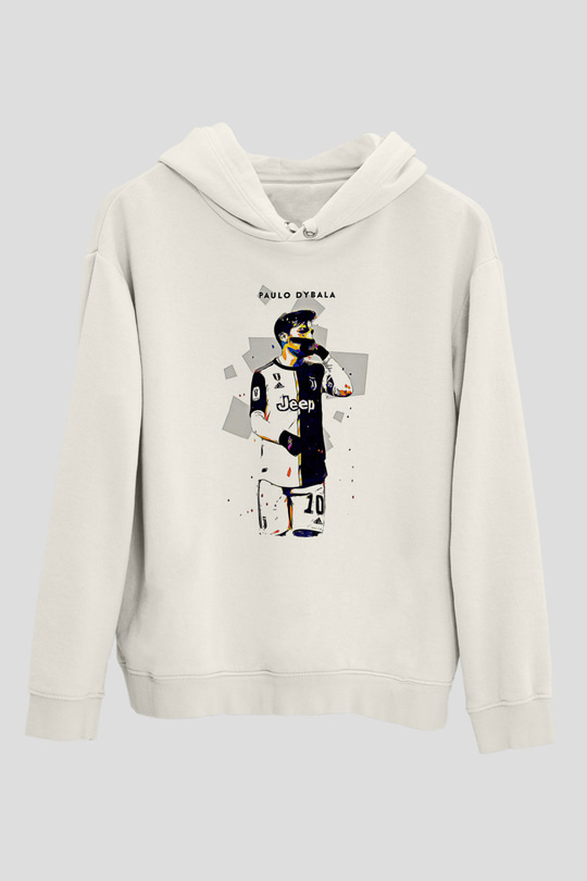 Paulo Dybala Baskılı Beyaz Unisex Kapüşonlu Sweatshirt