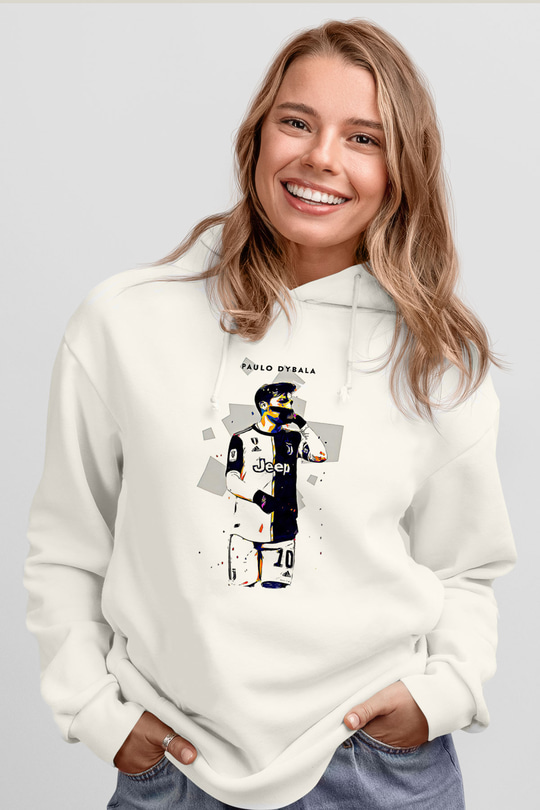 Paulo Dybala Baskılı Beyaz Unisex Kapüşonlu Sweatshirt