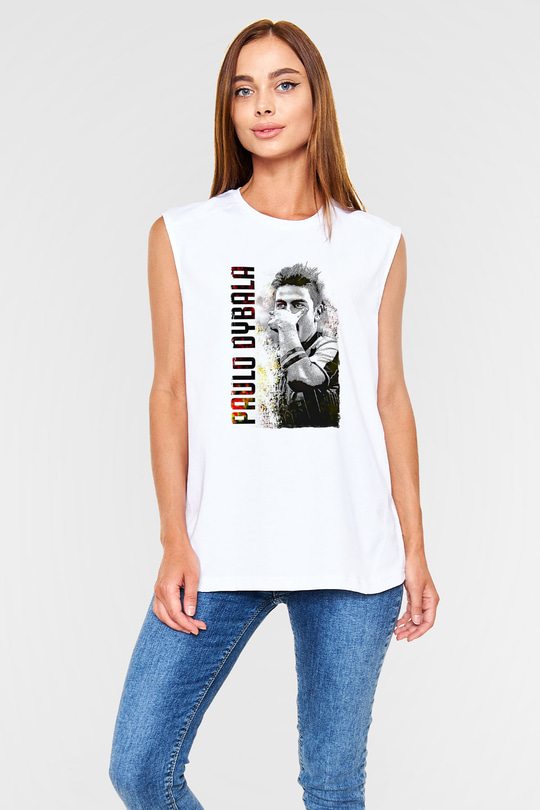 Paulo Dybala Baskılı Beyaz Unisex Kolsuz Tişört - Tshirt