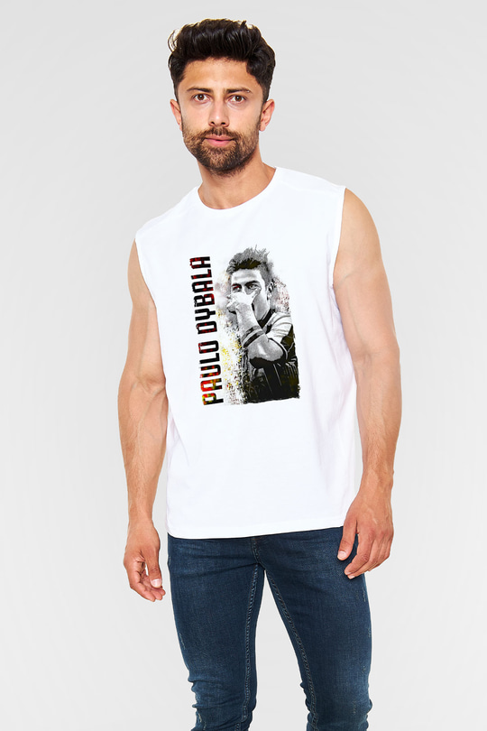 Paulo Dybala Baskılı Beyaz Unisex Kolsuz Tişört - Tshirt