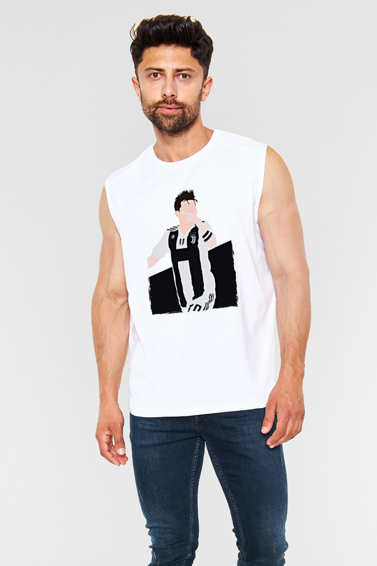 Paulo Dybala Baskılı Beyaz Unisex Kolsuz Tişört - Tshirt