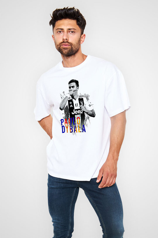 Paulo Dybala Baskılı Beyaz Unisex Oversize Tişört - Tshirt