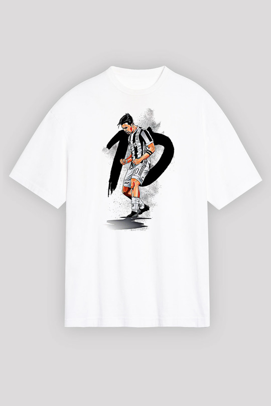 Paulo Dybala Baskılı Beyaz Unisex Oversize Tişört - Tshirt