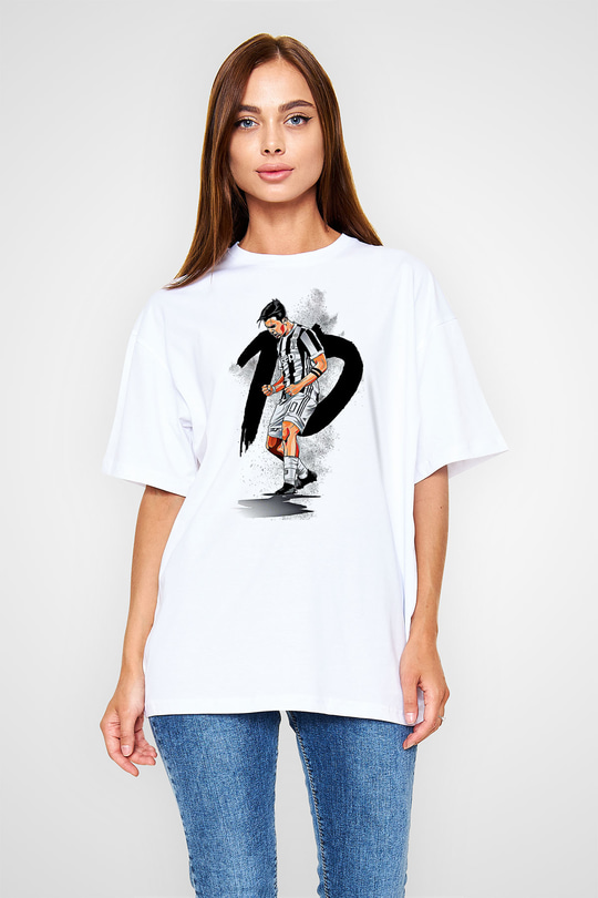 Paulo Dybala Baskılı Beyaz Unisex Oversize Tişört - Tshirt