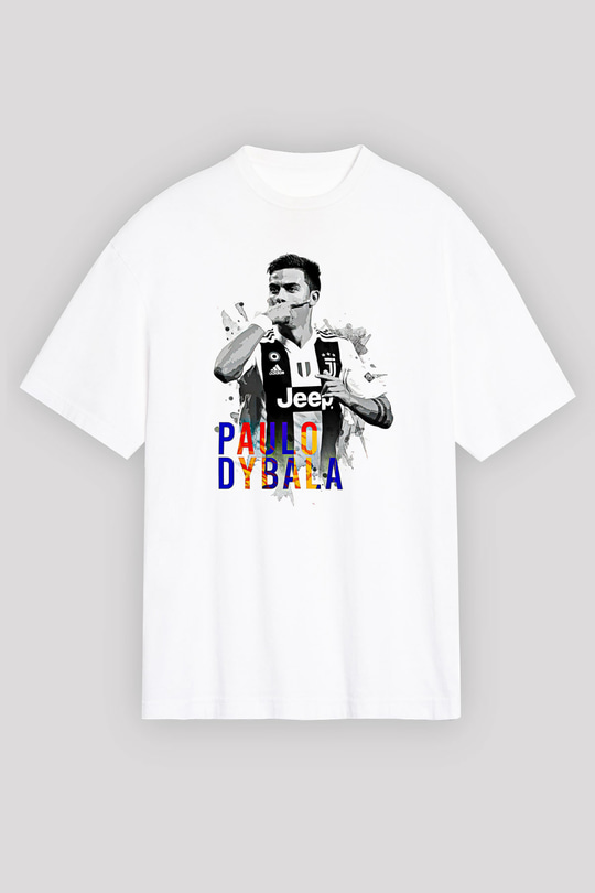 Paulo Dybala Baskılı Beyaz Unisex Oversize Tişört - Tshirt