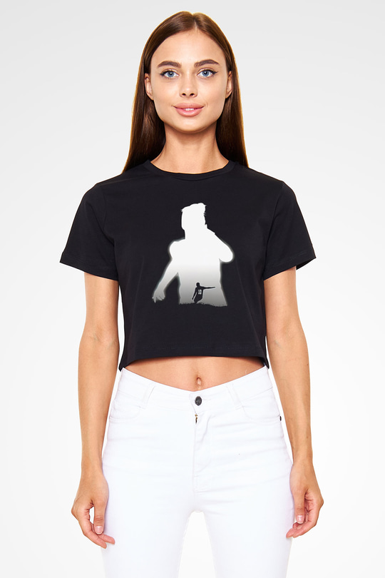 Paulo Dybala Baskılı Siyah Crop Top Kadın Tişört - Tshirt