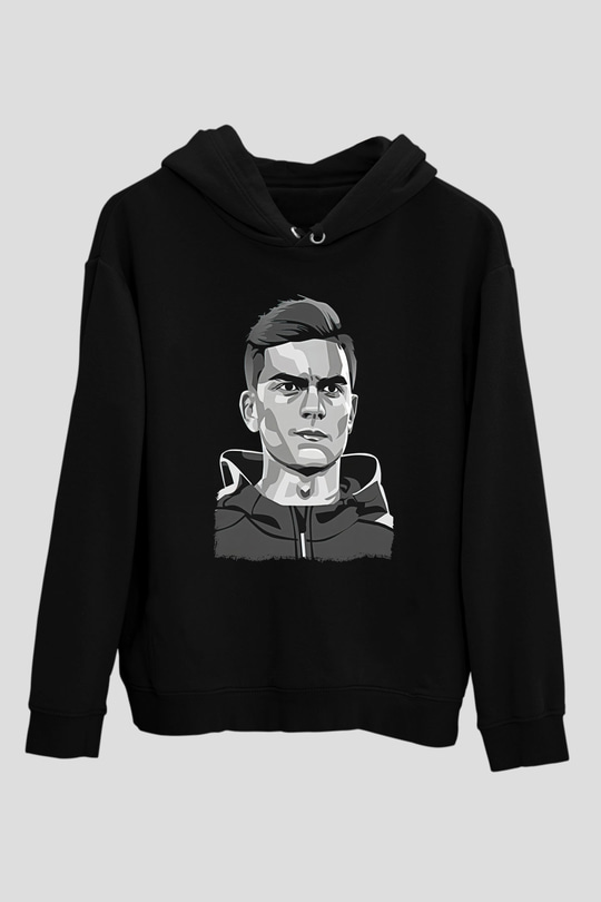 Paulo Dybala Baskılı Unisex Siyah Kapüşonlu Sweatshirt