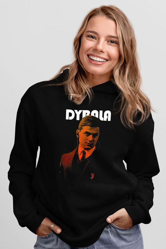 Paulo Dybala Baskılı Unisex Siyah Kapüşonlu Sweatshirt
