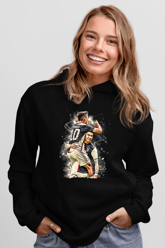 Paulo Dybala Baskılı Unisex Siyah Kapüşonlu Sweatshirt