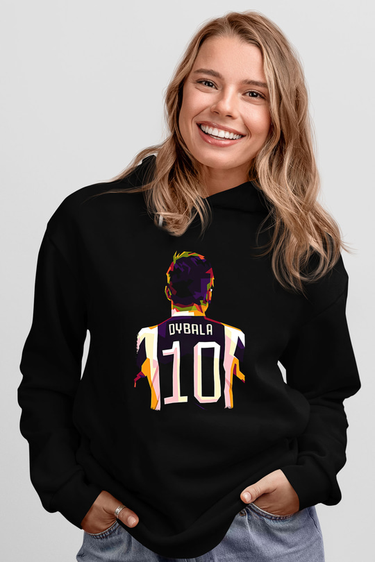 Paulo Dybala Baskılı Unisex Siyah Kapüşonlu Sweatshirt