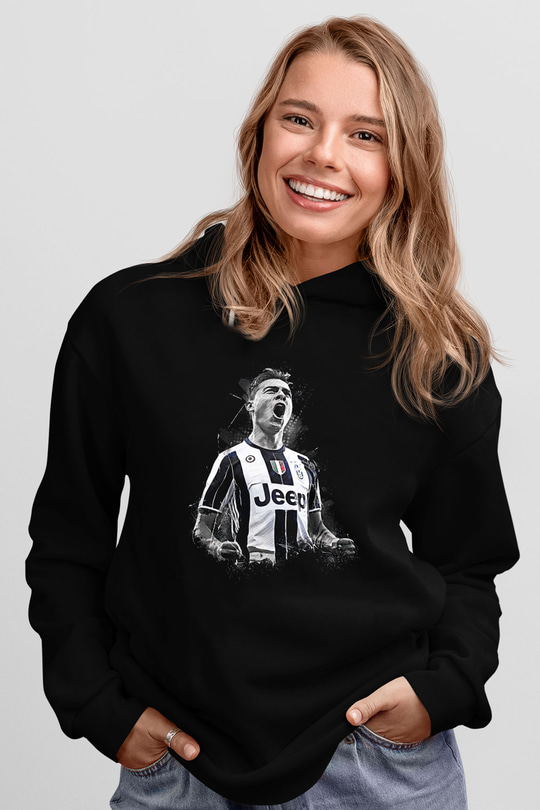 Paulo Dybala Baskılı Unisex Siyah Kapüşonlu Sweatshirt