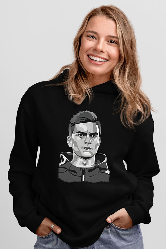 Paulo Dybala Baskılı Unisex Siyah Kapüşonlu Sweatshirt