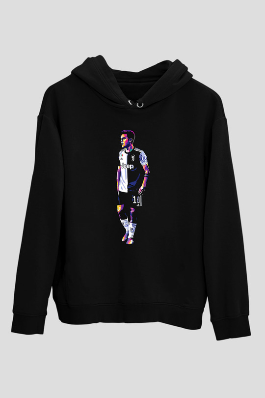 Paulo Dybala Baskılı Unisex Siyah Kapüşonlu Sweatshirt