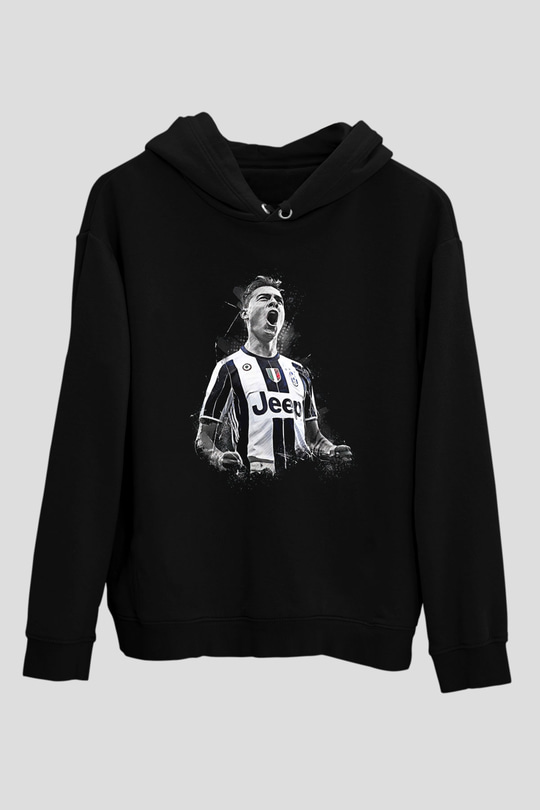 Paulo Dybala Baskılı Unisex Siyah Kapüşonlu Sweatshirt
