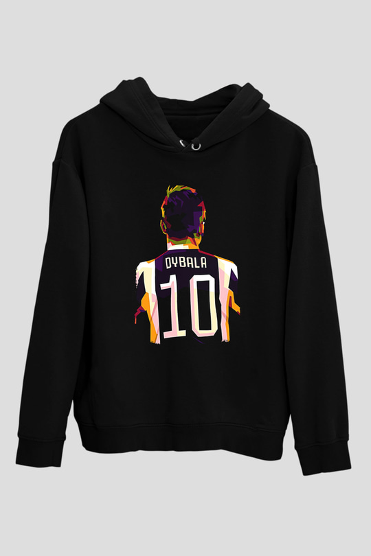 Paulo Dybala Baskılı Unisex Siyah Kapüşonlu Sweatshirt