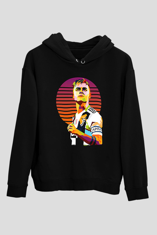 Paulo Dybala Baskılı Unisex Siyah Kapüşonlu Sweatshirt