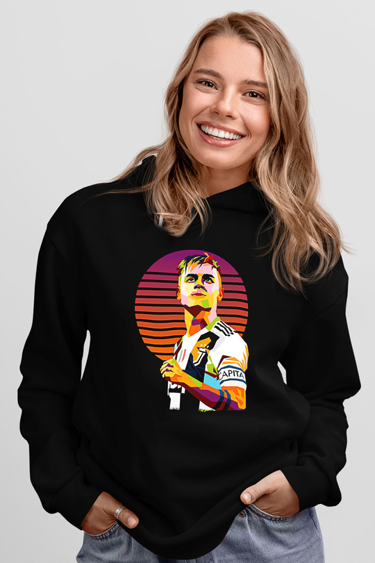 Paulo Dybala Baskılı Unisex Siyah Kapüşonlu Sweatshirt