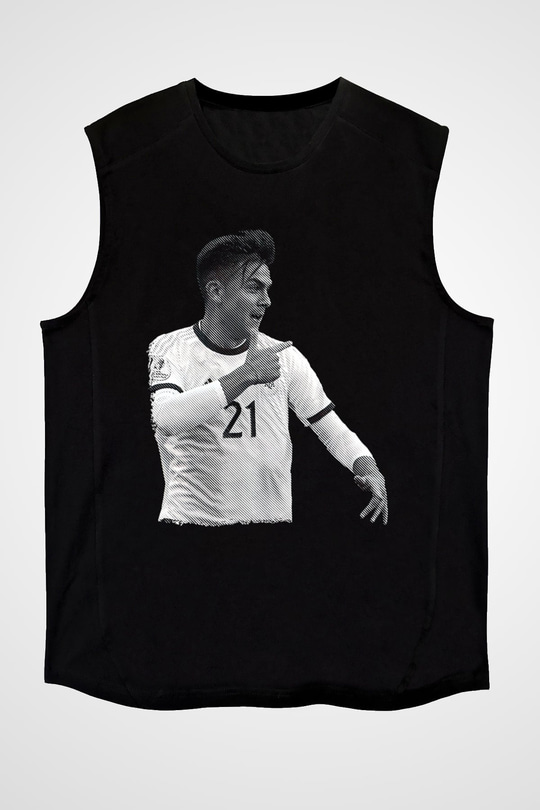 Paulo Dybala Baskılı Unisex Siyah Kolsuz Tişört - Tshirt
