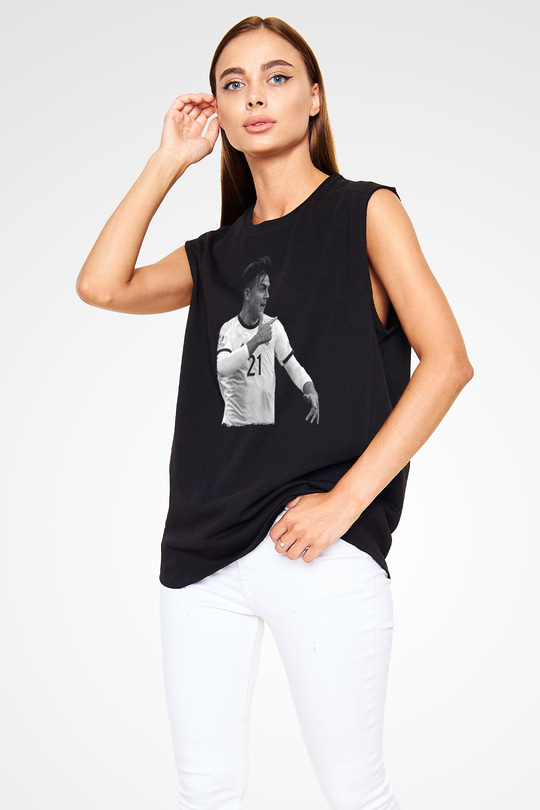 Paulo Dybala Baskılı Unisex Siyah Kolsuz Tişört - Tshirt