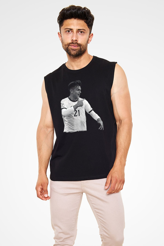 Paulo Dybala Baskılı Unisex Siyah Kolsuz Tişört - Tshirt