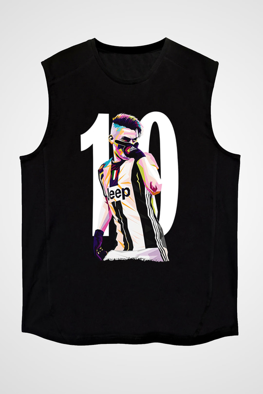 Paulo Dybala Baskılı Unisex Siyah Kolsuz Tişört - Tshirt